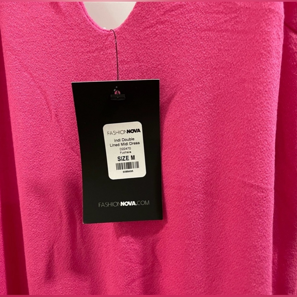 FASHION NOVA Indi Double Lined Midi Dress Fuchsia NWT - Picture 7 of 8